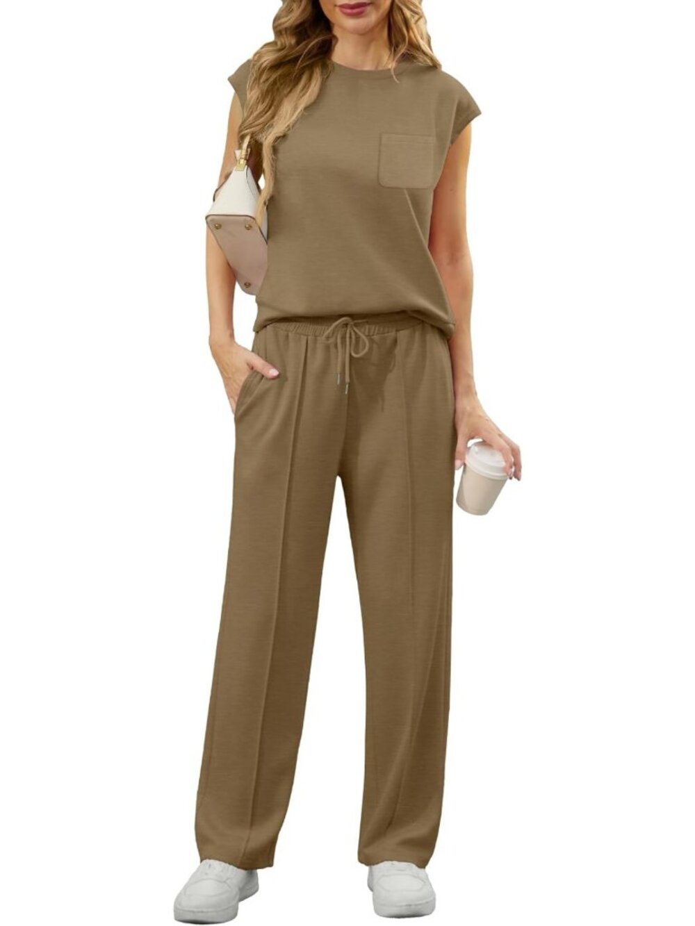 Chic 2-Piece Summer Lounge Set for Women - Sleeveless Wide Leg Tracksuit with